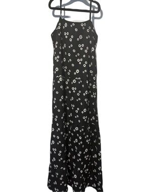 Tottini girls sz 12 Black Floral Spaghetti-Strap Maxi Dress - White Daisy Print